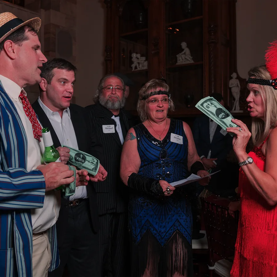 Guests at a Murder Mystery Company public dinner show in New Orleans